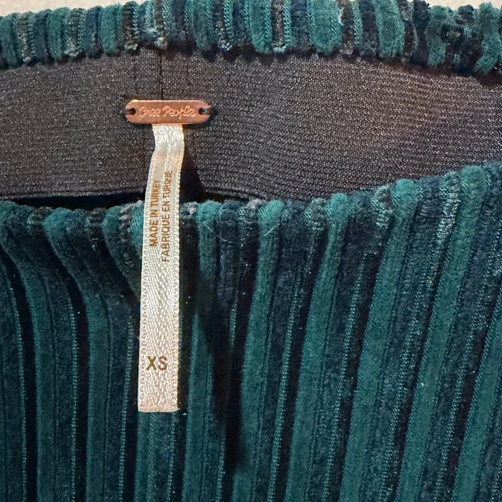Free People Penny Pull On Velvet Flare Pants Womens XS Green Ribbed Bell Bottoms